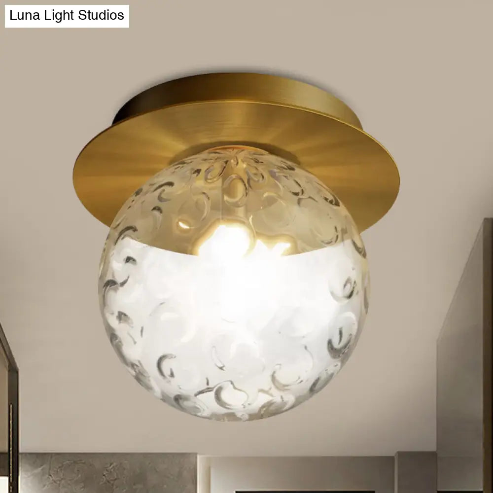 Modern Water Glass Globe Flush Pendant Light - Clear Indoor Ceiling Mount With 1 Bulb