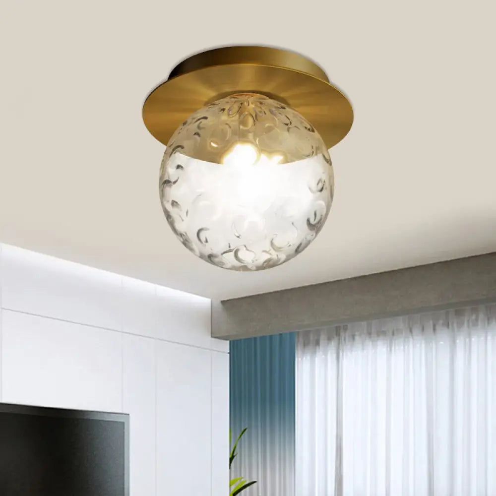 Modern Water Glass Globe Flush Pendant Light - Clear Indoor Ceiling Mount With 1 Bulb