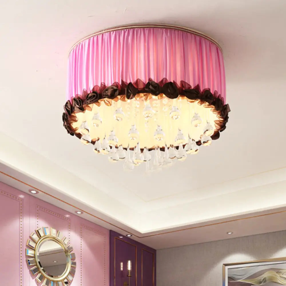 Modern Waterdrop Crystal Led Ceiling Light Fixture - Orange/Pink/Purple Drum Flush Mount Lamp Purple