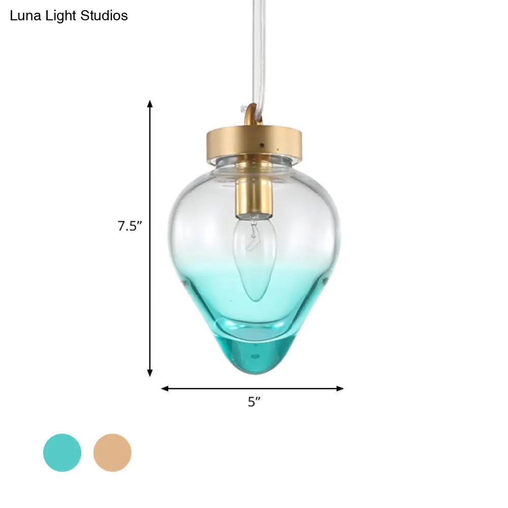 Waterdrop Pendant Dining Room Light - Blue/Champagne Glass Modern Ceiling Lamp