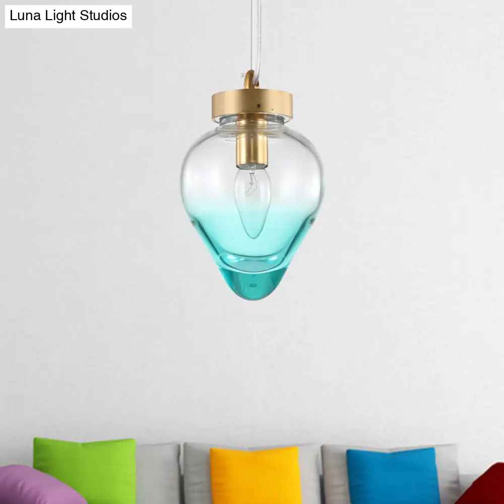 Waterdrop Pendant Dining Room Light - Blue/Champagne Glass Modern Ceiling Lamp Blue