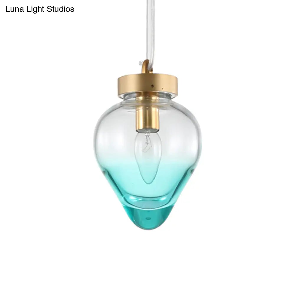 Waterdrop Pendant Dining Room Light - Blue/Champagne Glass Modern Ceiling Lamp