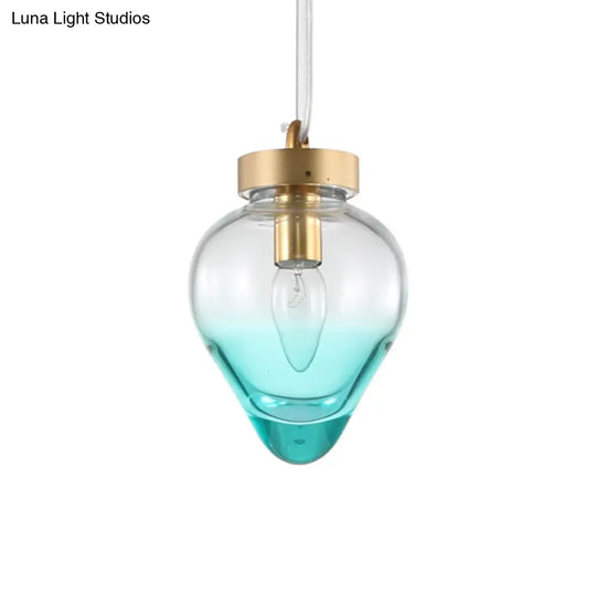 Waterdrop Pendant Dining Room Light - Blue/Champagne Glass Modern Ceiling Lamp