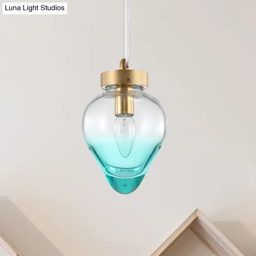 Modern Waterdrop Pendant Light: Blue/Champagne Glass 1 Bulb Dining Room Ceiling Lamp