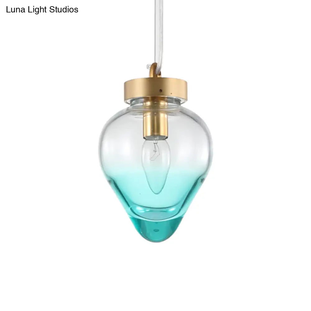 Modern Waterdrop Pendant Light: Blue/Champagne Glass 1 Bulb Dining Room Ceiling Lamp