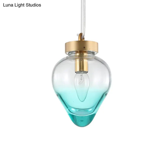 Modern Waterdrop Pendant Light: Blue/Champagne Glass 1 Bulb Dining Room Ceiling Lamp