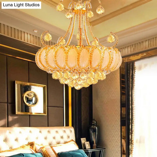 Modern Waterfall Crystal Chandelier - 5-Head Pendant Light Fixture In Chrome/Gold