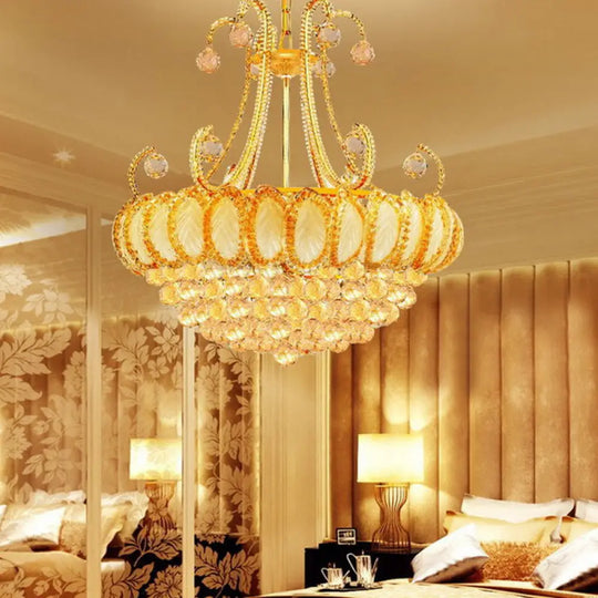 Modern Waterfall Crystal Chandelier - 5-Head Pendant Light Fixture In Chrome/Gold Gold