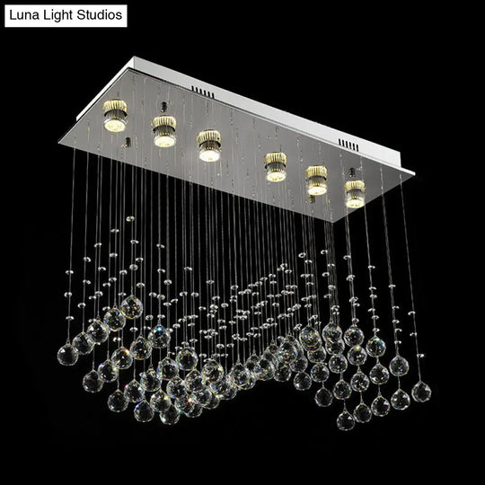 Modern Wave Clear Crystal Stainless Steel Flush Light With 6 Bulbs - Ceiling Mounted Lamp