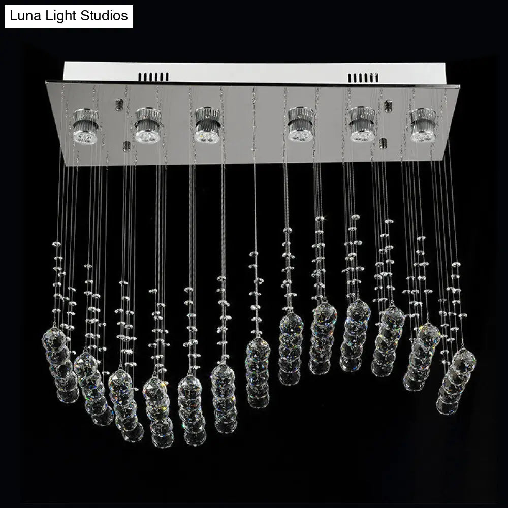 Modern Wave Clear Crystal Stainless Steel Flush Light With 6 Bulbs - Ceiling Mounted Lamp