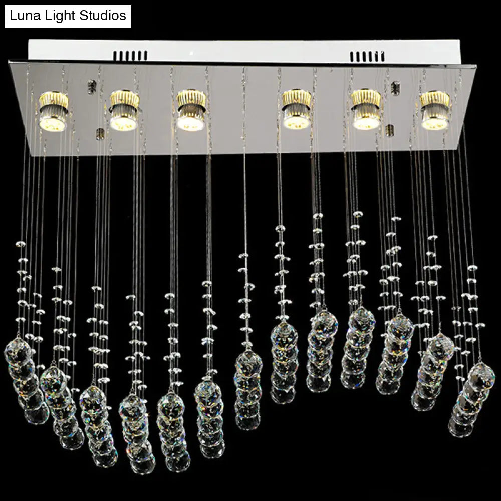 Modern Wave Clear Crystal Stainless Steel Flush Light With 6 Bulbs - Ceiling Mounted Lamp