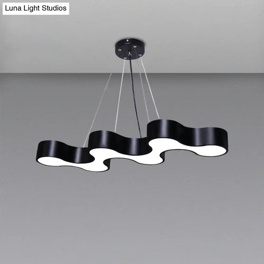 Modern Led Wave Suspension Light: Acrylic Chandelier For Meeting Rooms Black / White