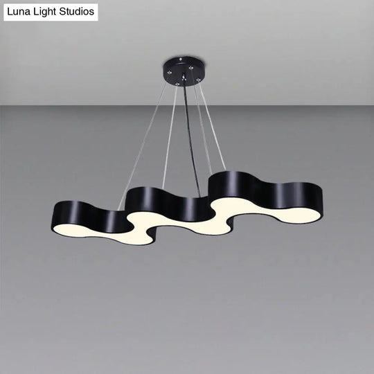 Modern Led Wave Suspension Light: Acrylic Chandelier For Meeting Rooms Black / Warm