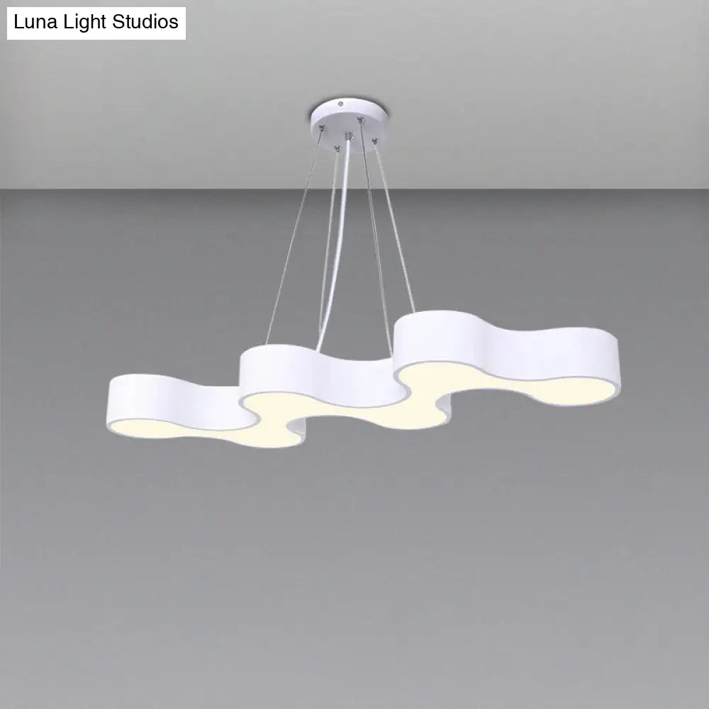 Modern Led Wave Suspension Light: Acrylic Chandelier For Meeting Rooms White / Warm