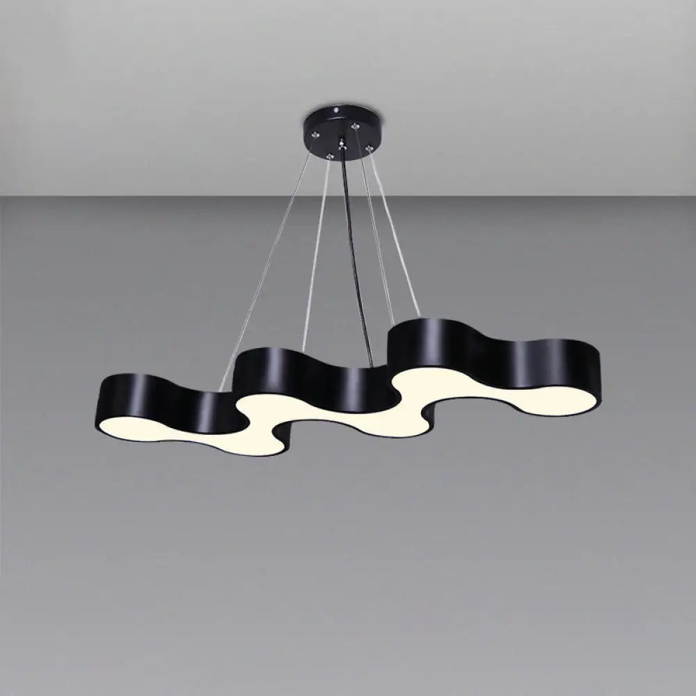 Modern Wave Led Suspension Light: Acrylic Chandelier For Meeting Rooms Black / Warm