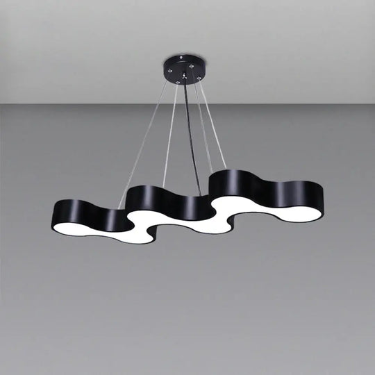 Modern Wave Led Suspension Light: Acrylic Chandelier For Meeting Rooms Black / White