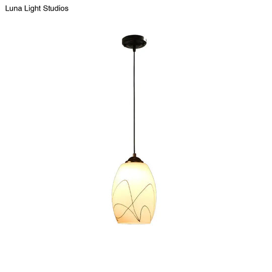 Modern Wave Tulip White Glass Pendant Lamp With Black Hanging Ceiling Light - Ideal For Dining Room