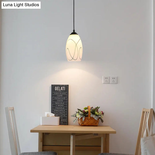 Modern White Glass Tulip Pendant Lamp - 1 Head Black Ceiling Light For Dining Room