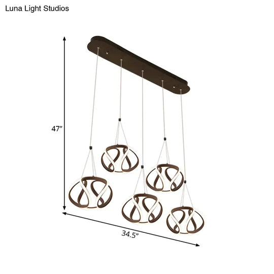 Modern Waving Acrylic Island Pendant Light: Brown Hanging Ceiling Light With Adjustable Cords