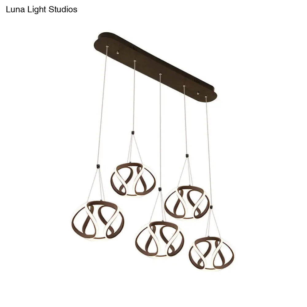 Modern Waving Brown Pendant Light: Acrylic Island Ceiling Lamp With Adjustable Cords