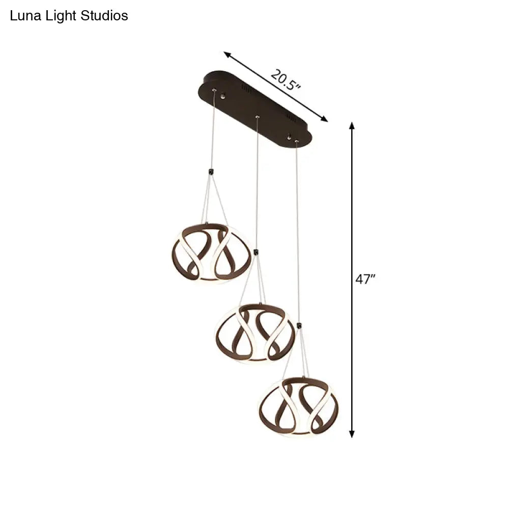 Modern Waving Acrylic Island Pendant Light: Brown Hanging Ceiling Light With Adjustable Cords