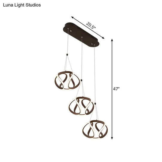 Modern Waving Acrylic Island Pendant Light: Brown Hanging Ceiling Light With Adjustable Cords