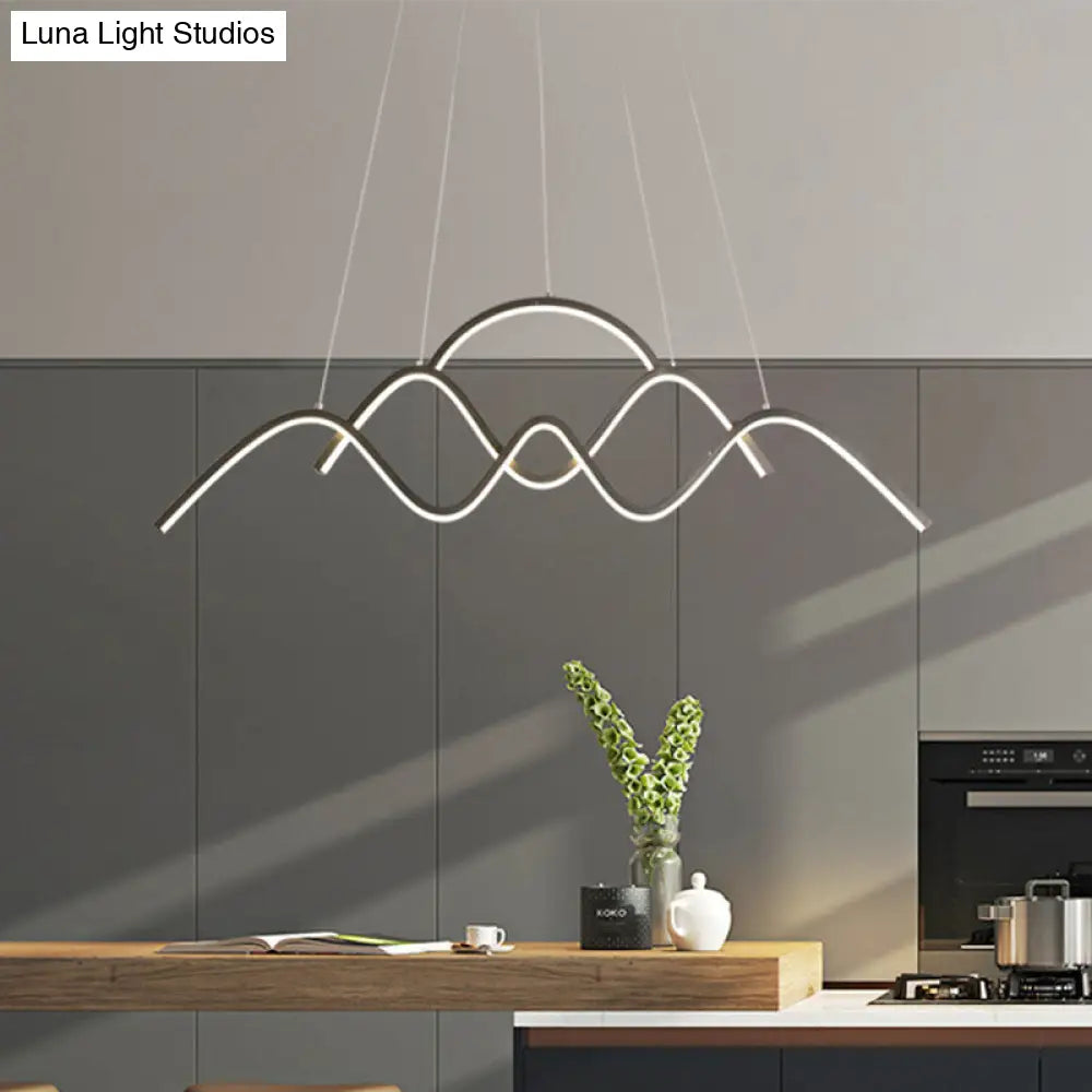 Minimalist Landscape Design Led Chandelier: Gold/Black Wavy Pendant Lamp With Warm/White Light Black