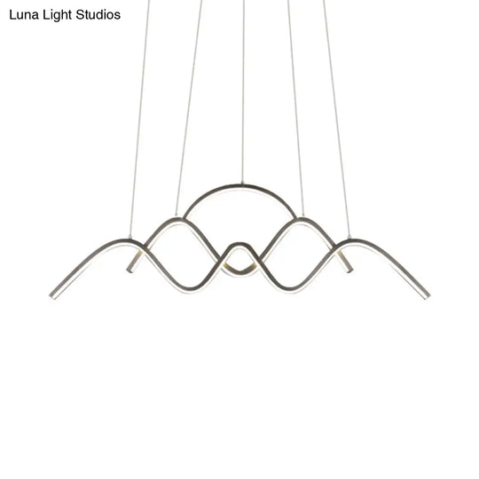 Minimalist Landscape Design Led Chandelier: Gold/Black Wavy Pendant Lamp With Warm/White Light