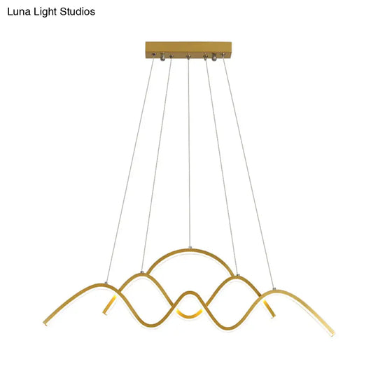 Modern Wavy Chandelier Lamp: Gold/Black Metallic Led Pendant With Landscape Design And Warm/White