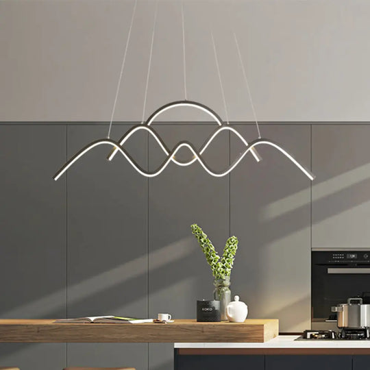 Modern Wavy Chandelier Lamp: Gold/Black Metallic Led Pendant With Landscape Design And Warm/White