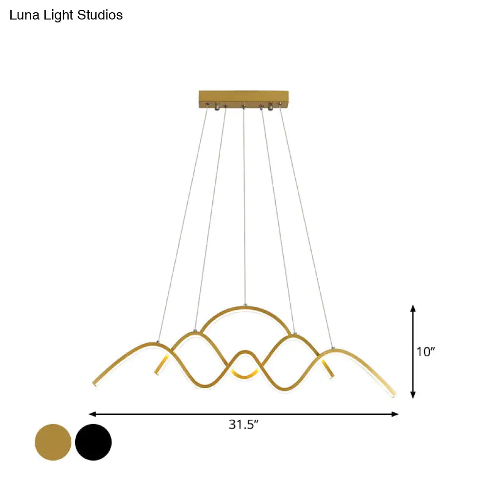 Minimalist Landscape Design Led Chandelier: Gold/Black Wavy Pendant Lamp With Warm/White Light