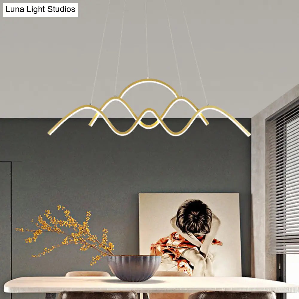 Modern Wavy Chandelier Lamp: Gold/Black Metallic Led Pendant With Landscape Design And Warm/White