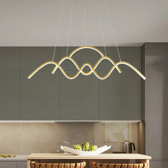 Modern Wavy Chandelier Lamp: Gold/Black Metallic Led Pendant With Landscape Design And Warm/White