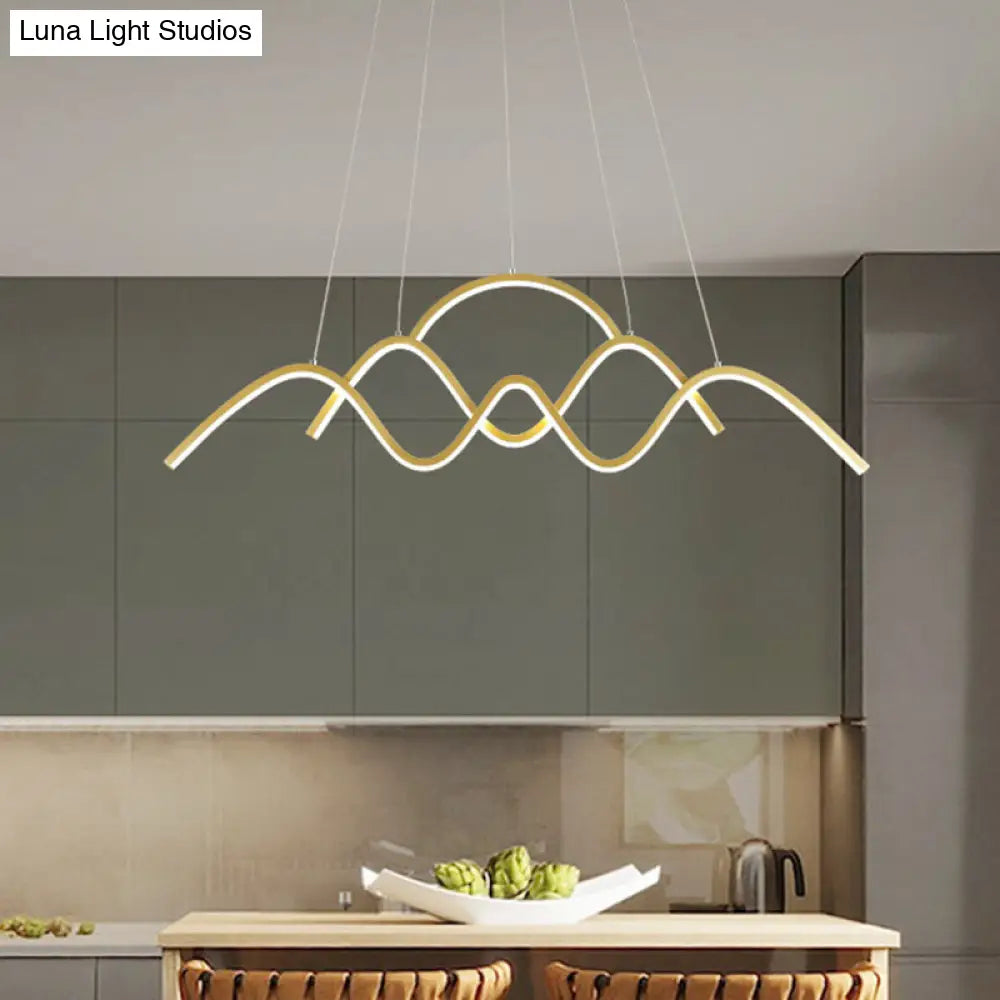 Minimalist Landscape Design Led Chandelier: Gold/Black Wavy Pendant Lamp With Warm/White Light Gold