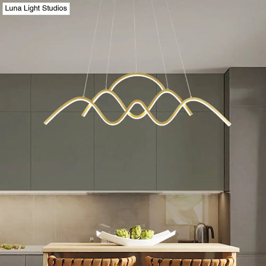 Minimalist Landscape Design Led Chandelier: Gold/Black Wavy Pendant Lamp With Warm/White Light Gold