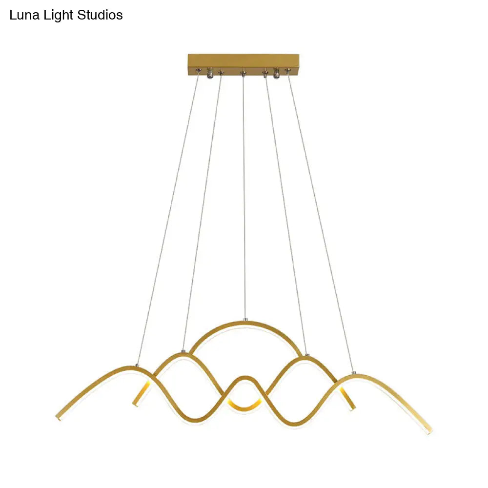 Minimalist Landscape Design Led Chandelier: Gold/Black Wavy Pendant Lamp With Warm/White Light