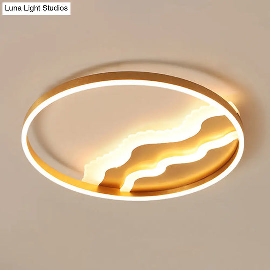 Modern Wavy Flush Gold Led Ceiling Light For Bedrooms - Acrylic Fixture