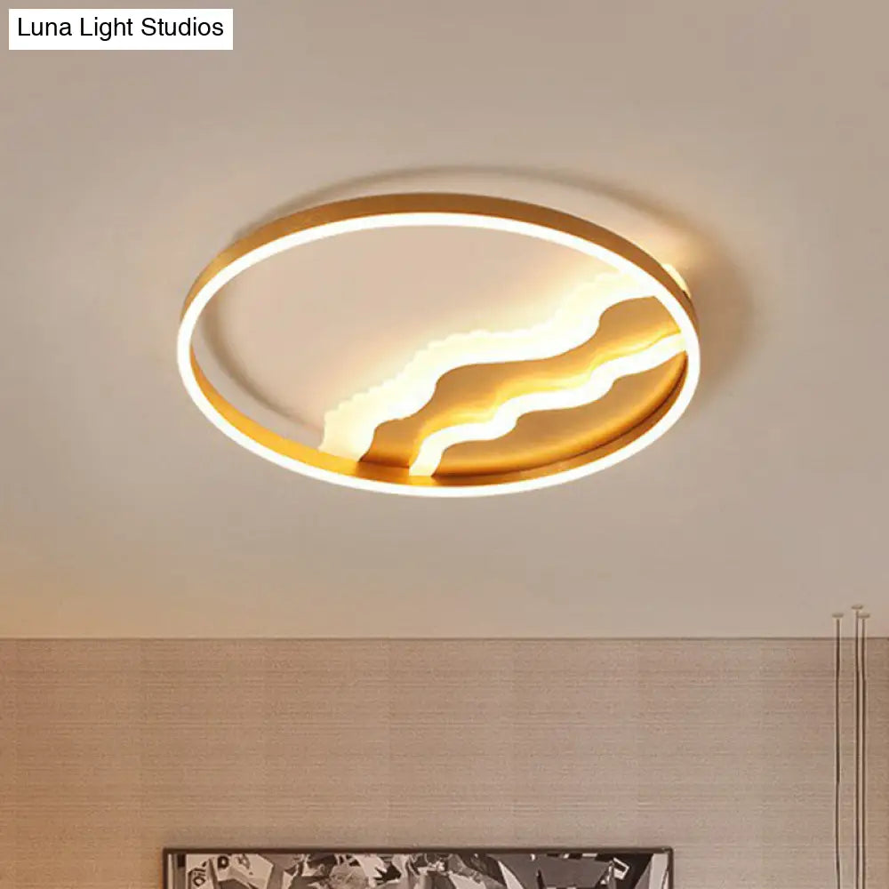 Modern Wavy Flush Gold Led Ceiling Light For Bedrooms - Acrylic Fixture / Warm