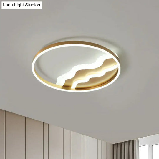 Modern Wavy Flush Gold Led Ceiling Light For Bedrooms - Acrylic Fixture / White