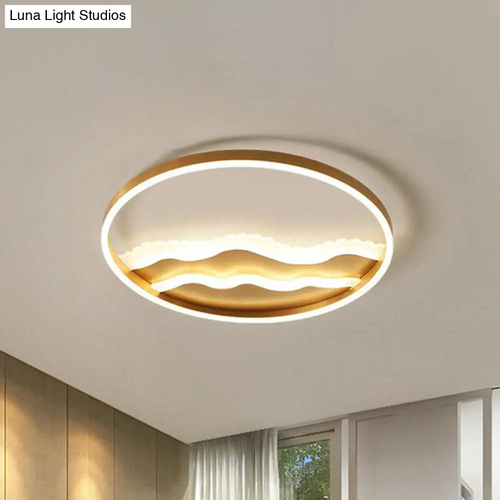 Modern Wavy Flush Gold Led Ceiling Light For Bedrooms - Acrylic Fixture / Third Gear