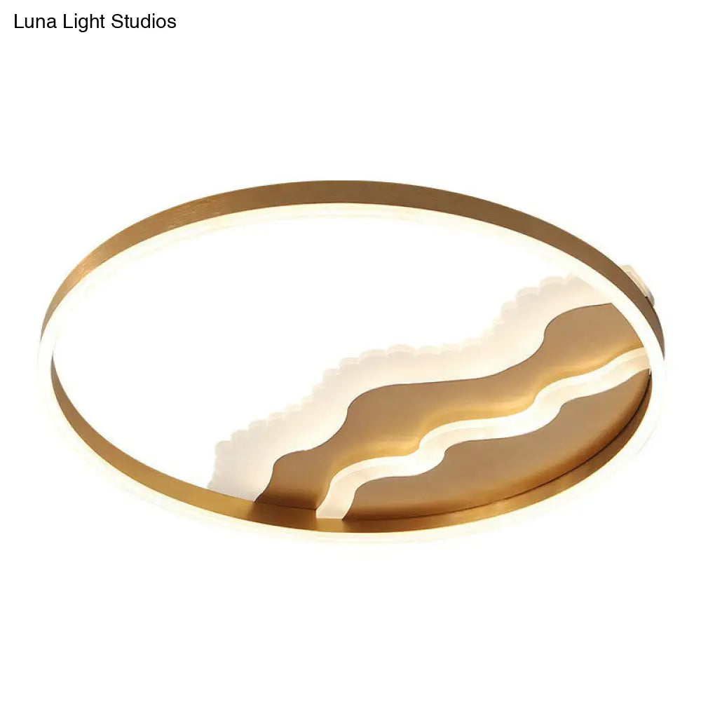 Modern Wavy Flush Gold Led Ceiling Light For Bedrooms - Acrylic Fixture