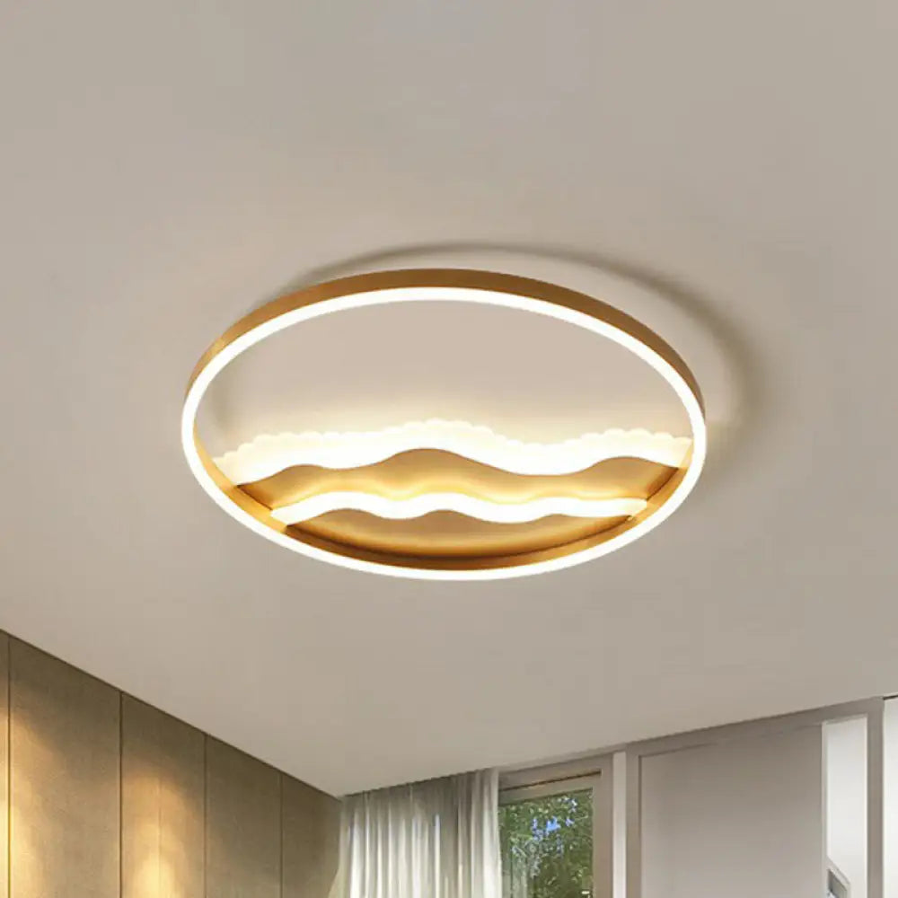 Modern Wavy Flush Gold Led Ceiling Light For Bedrooms - Acrylic Fixture / Third Gear