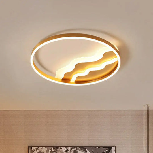 Modern Wavy Flush Gold Led Ceiling Light For Bedrooms - Acrylic Fixture / Warm