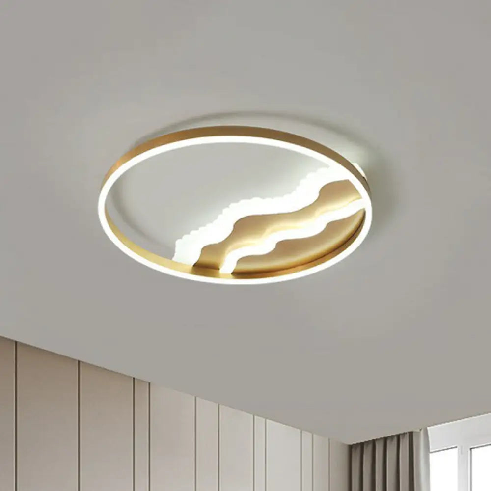 Modern Wavy Flush Gold Led Ceiling Light For Bedrooms - Acrylic Fixture / White