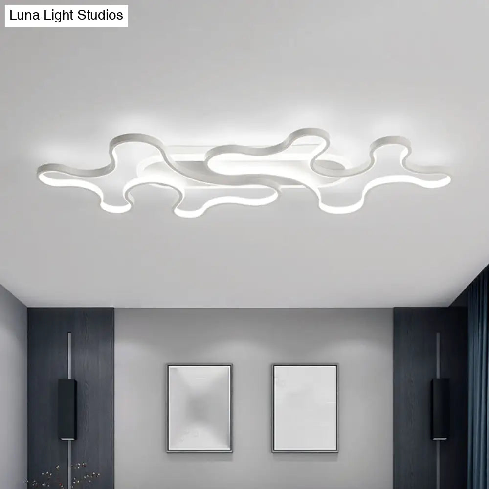 Modern Wavy Frame Ceiling Lamp In Black/White Aluminum With Led Flush Mount Lighting Available