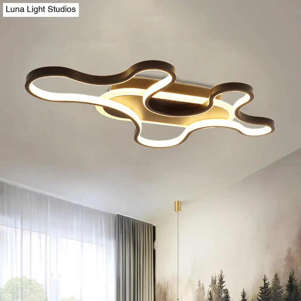 Modern Wavy Frame Ceiling Lamp In Black/White Aluminum With Led Flush Mount Lighting Available