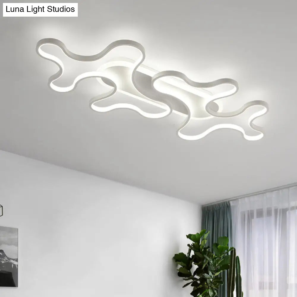 Modern Wavy Frame Ceiling Lamp In Black/White Aluminum With Led Flush Mount Lighting Available