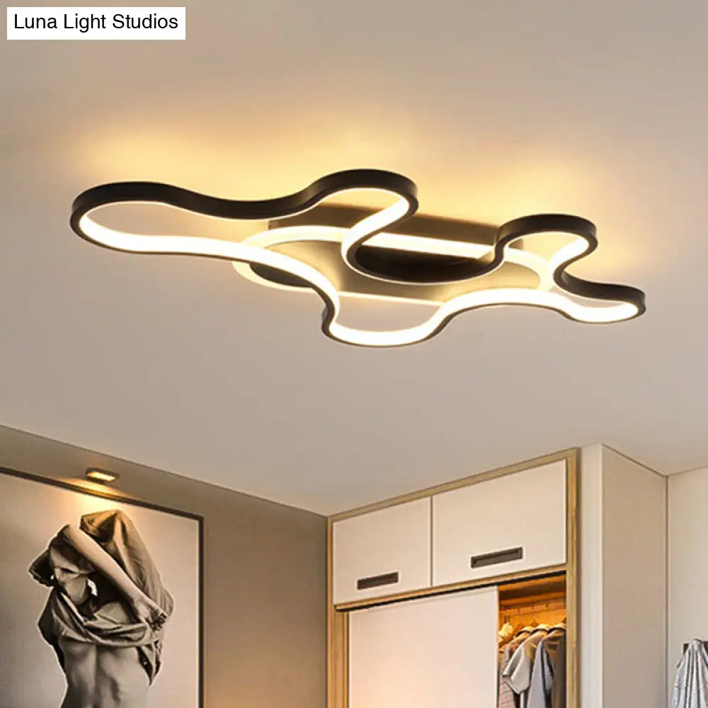 Modern Wavy Frame Ceiling Lamp In Black/White Aluminum With Led Flush Mount Lighting Available