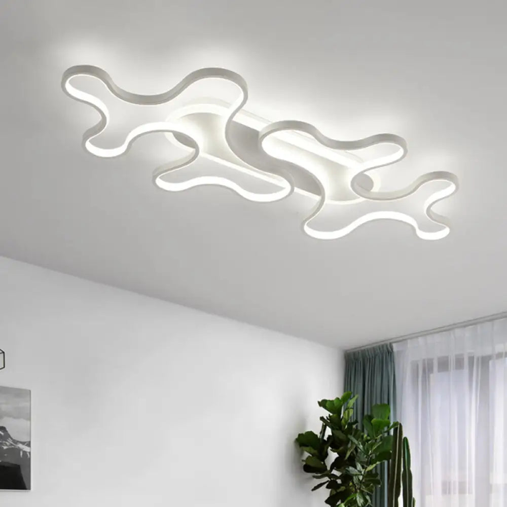 Modern Wavy Frame Ceiling Lamp In Black/White Aluminum With Led Flush Mount Lighting Available