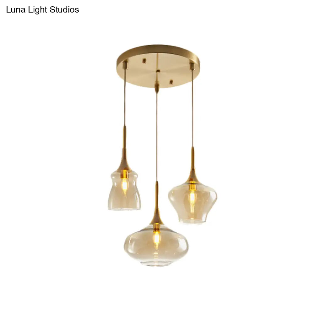 Modern Wavy Glass Ceiling Light With 3 Bulbs And Gold Pendant